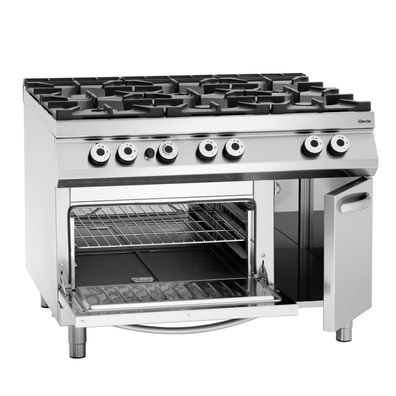 6-burner range series 900 - Gas oven GN 2/1 and cabinet from the brand Bartscher 6-burner range series 900 - Gas oven GN 2/1 and cabinet from the brand Bartscher