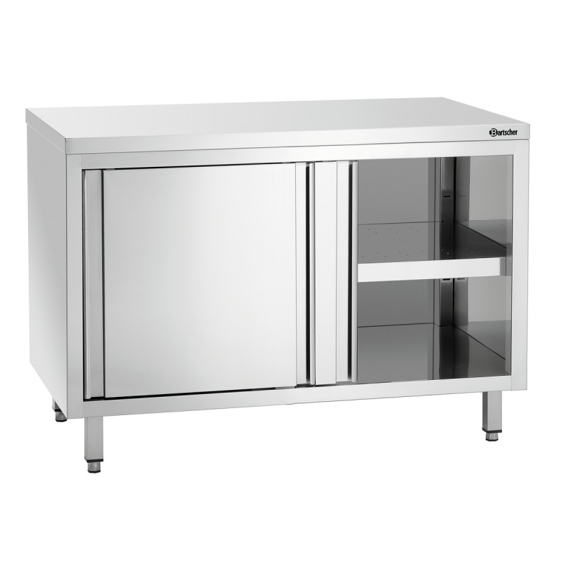Mēbeles no nerūsējošā tērauda ar slīdošām durvīm un plauktu - L 1200 mm Mēbeles no nerūsējošā tērauda ar slīdošām durvīm un plauktu - L 1200 mm