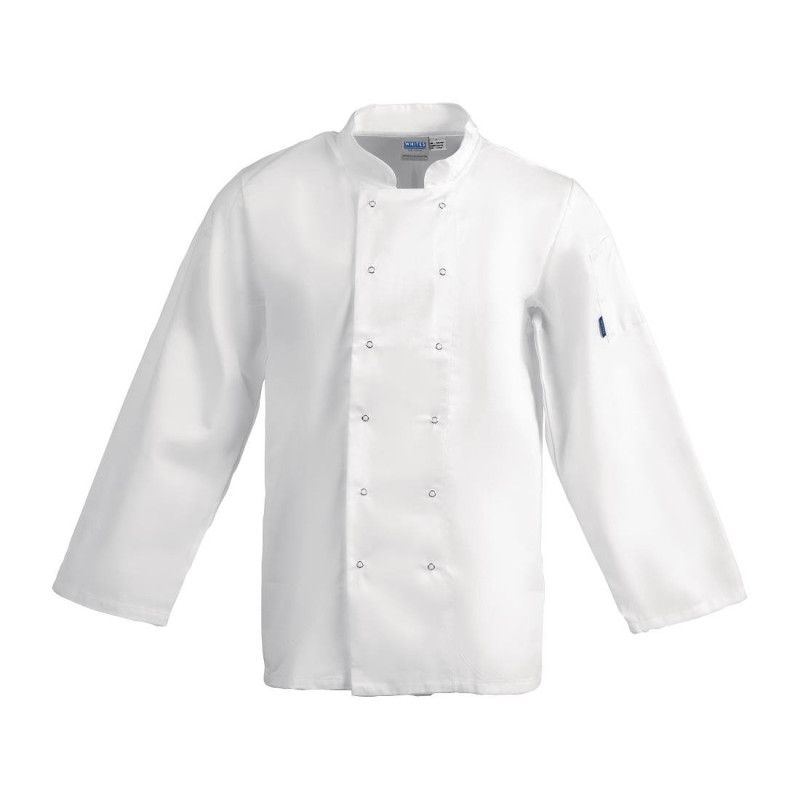 Vegas baltās kokvilnas virtuves jaka ar garām piedurknēm - XL izmērs - Whites Chefs Clothing - Fourniresto Vegas baltās kokvilnas virtuves jaka ar garām piedurknēm - XL izmērs - Whites Chefs Clothing - Fourniresto