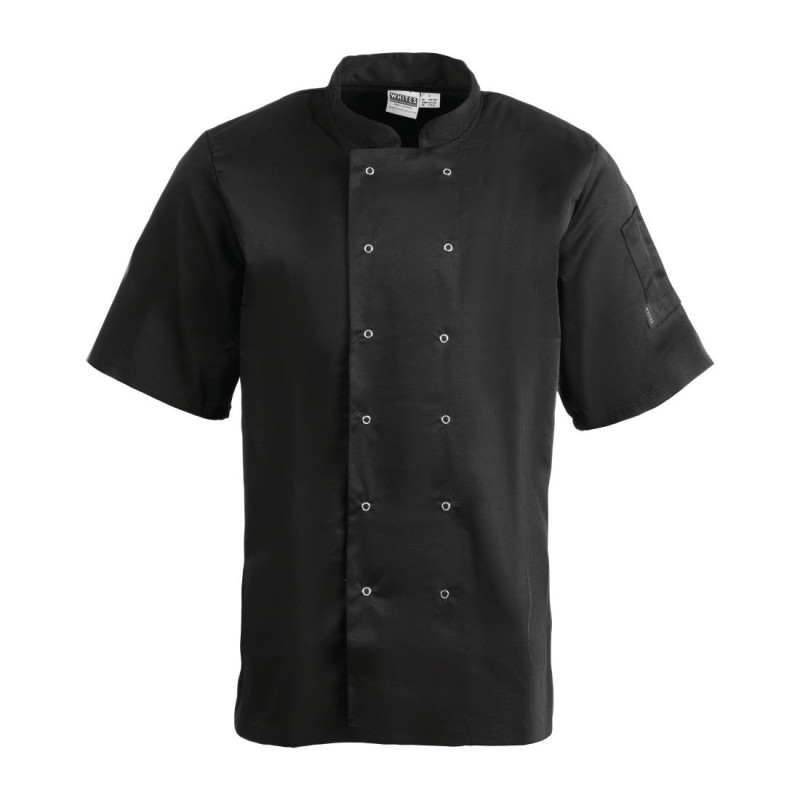 Black Unisex Short Sleeve Vegas Kitchen Jacket - Size S - Whites Chefs Clothing - Fourniresto Black Unisex Short Sleeve Vegas Kitchen Jacket - Size S - Whites Chefs Clothing - Fourniresto