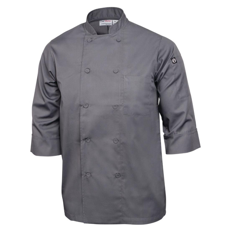 Unisex Grey Kitchen Jacket - Size XXL - Chef Works - Fourniresto Unisex Grey Kitchen Jacket - Size XXL - Chef Works - Fourniresto