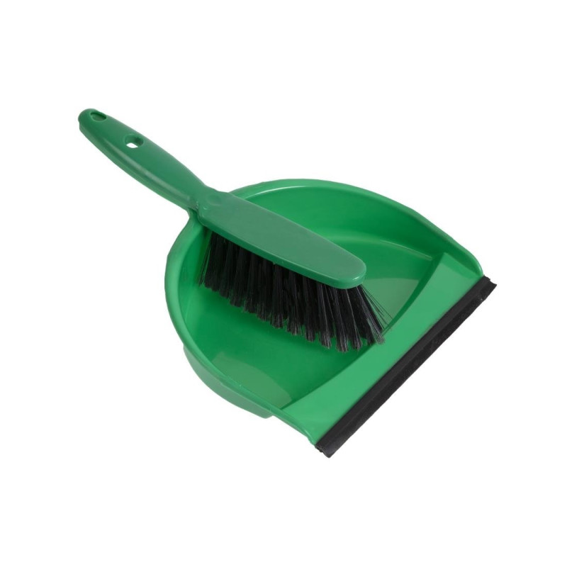 Soft Bristle Brush and Green Dustpan - Jantex - Fourniresto Soft Bristle Brush and Green Dustpan - Jantex - Fourniresto
