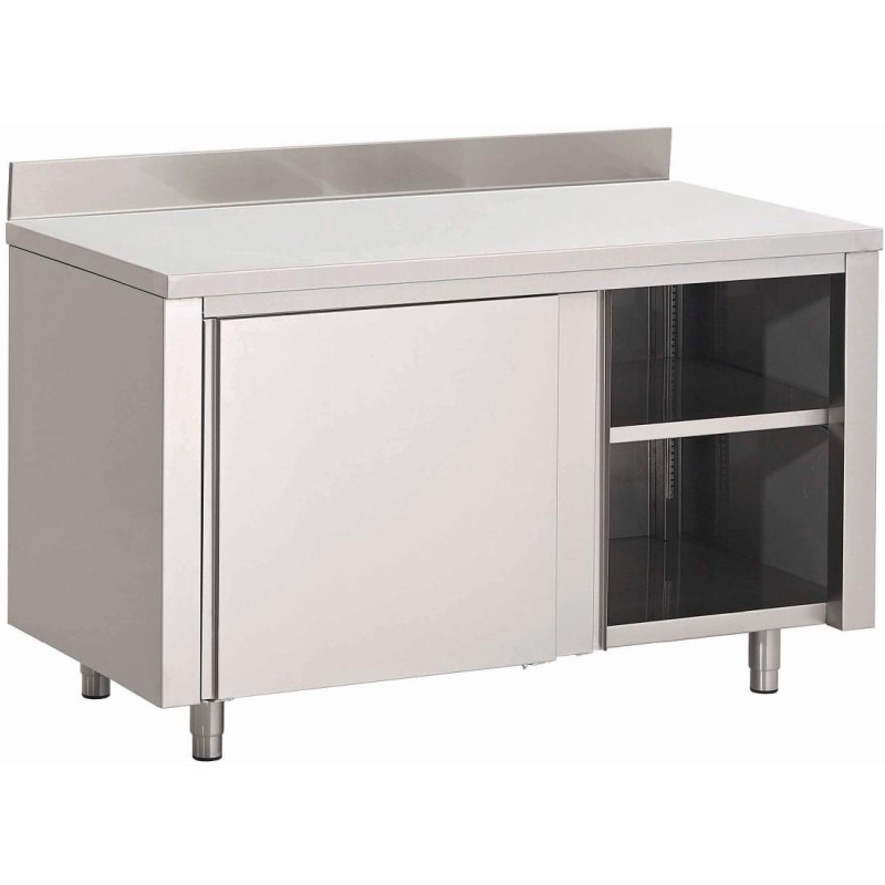 Meuble en Inox avec Portes Coulissantes et Dosseret-L 1800 x P 700mm - Gastro M Meuble en Inox avec Portes Coulissantes et Dosseret-L 1800 x P 700mm - Gastro M