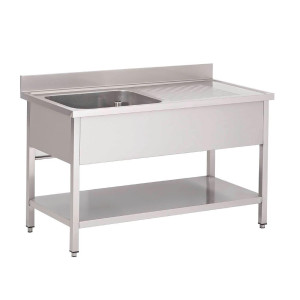 Nerūsējošā tērauda izlietne ar apakšējo plauktu 1 kreisais nodalījums-L 1200 x P 700 mm - Gastro M