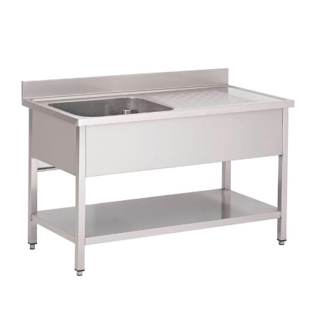 Nerūsējošā tērauda izlietne ar apakšējo plauktu 1 kreisais nodalījums-L 1600 x P 700mm - Gastro M