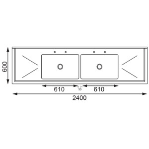 Nerūsējošā tērauda izlietne - G 2400 x D 600 mm - Vogue