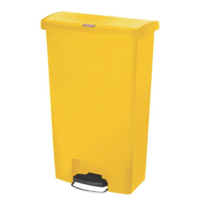 Liela dzeltena priekšējā pedāļa atkritumu tvertne 68 L Rubbermaid: nevainojama higiēna un profesionāla praktiskums