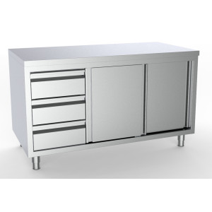 Meuble Inox Bas GN 1/1 - 2 Durvis un 3 Atvilktnes pa Kreisi - L 2000 x P 700 mm - CombiSteel