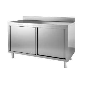 Nerūsējošā tērauda zemais skapis ar aizmugurējo paneli - 2 durvis - L 1800 x P 700 mm - CombiSteel