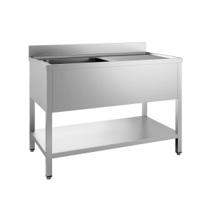 Iegremdē 1 Vannu un Notecinātāju pa Labi ar Aizmugurējo Paneli un Plauktu - L 2000 x P 600 mm - CombiSteel