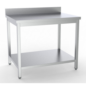 Nerūsējošā tērauda galds ar aizmugurējo paneli un plauktu - L 1400 x P 700 mm - CombiSteel