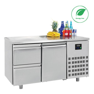 Pozitīva GN 1/1 ledusskapja galds ar 1 durvīm un 2 atvilktnēm - 281 L - CombiSteel