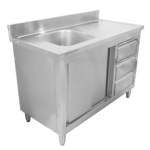 Mēbele Plonge 1 Vanna ar Aizmugures Paneli un 3 Atvilktnēm - 1200 x 600 mm - Vanna pa Kreisi - Dynasteel