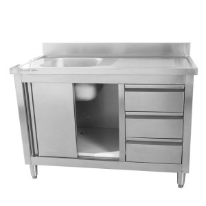 Mēbele Plonge 1 Vanna ar Aizmugures Paneli un 3 Atvilktnēm - 1200 x 600 mm - Vanna pa Kreisi - Dynasteel