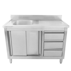 Mēbele Plonge 1 Vanna ar Aizmugures Paneli un 3 Atvilktnēm - 1200 x 600 mm - Vanna pa Kreisi - Dynasteel