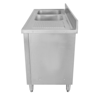 Meuble Plonge 2 Bacs avec Dosseret - 1400 x 600 mm - Bac à Gauche - Dynasteel