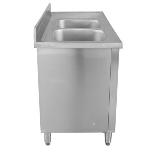 Meuble Plonge 2 Bacs avec Dosseret - 1400 x 600 mm - Bac à Gauche - Dynasteel
