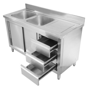 Meuble Plonge 2 Bacs avec Dosseret - 1400 x 600 mm - Bac à Gauche - Dynasteel