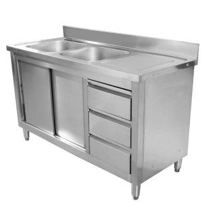 Meuble Plonge 2 Bacs avec Dosseret - 1400 x 600 mm - Bac à Gauche - Dynasteel