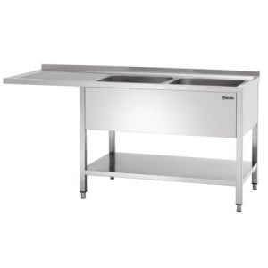Plonge 2 Bacs avec Passage Lave-Vaisselle, Dosseret et Etagère Basse - L 1800 x P 700 mm - Bartscher