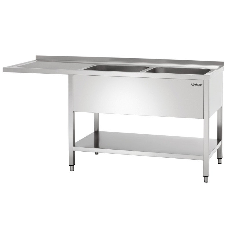 Sink 2 Basins with Dishwasher Passage, Backsplash and Lower Shelf - L 1800 x D 700 mm - Bartscher