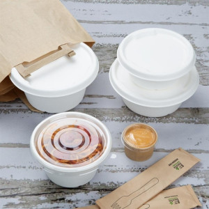 Kompostējami Bagasse Fiesta vāki 750/900 ml bļodām - 50 gab. komplekts - Gastronoble