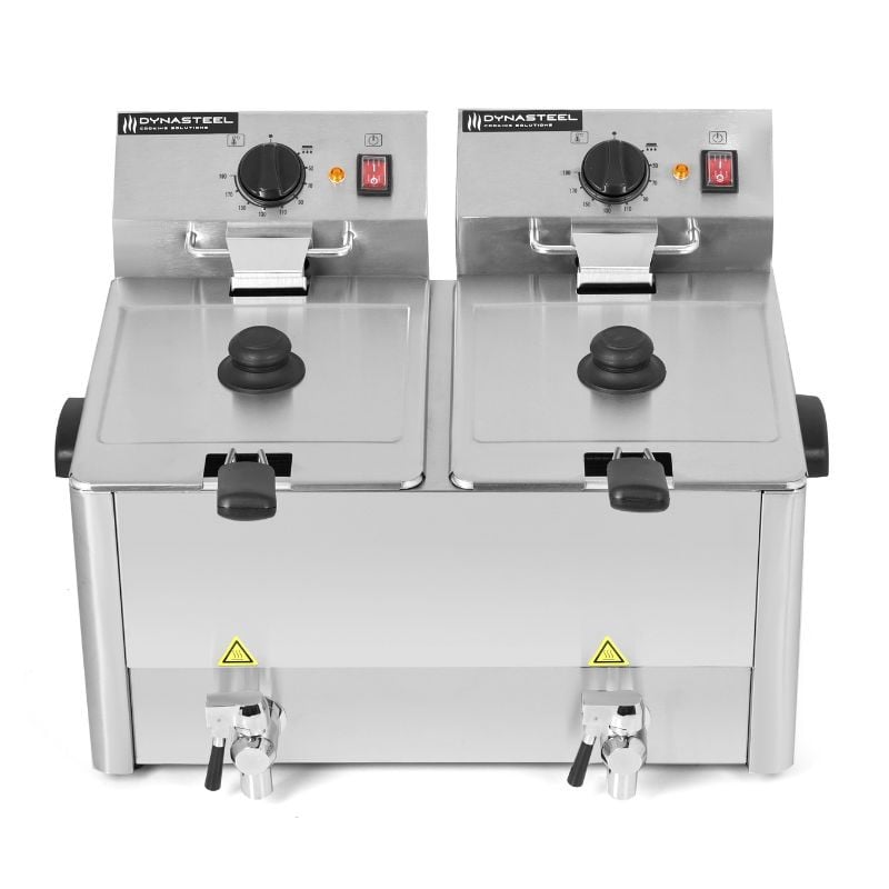 Professional Deep Fryer 2 x 8 L with Drain - Dynasteel