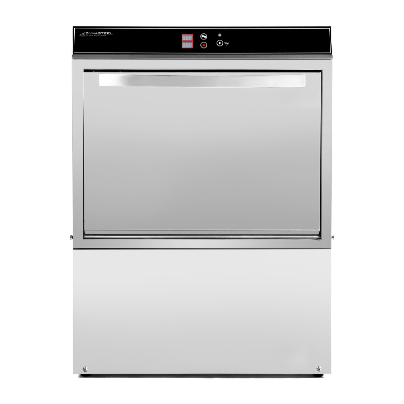 Profesionālā trauku mazgājamā mašīna ar skalošanas šķidruma un mazgāšanas līdzekļa dozatoru un iztukšošanas sūkni - 50 x 50 cm -