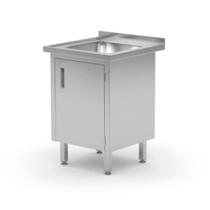 Nerūsējošā tērauda izlietnes galds ar skapīti - L 600 x P 700 mm - HENDI