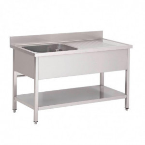 Nerūsējošā tērauda izlietne ar apakšējo plauktu 1 kreisais nodalījums-L 1600 x P 700mm - Gastro M