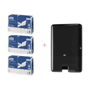 Starter Pack Distributeur pour Essuie-Mains Interfoliés Noir et Essuie-Mains Interfoliés Doux Advanced