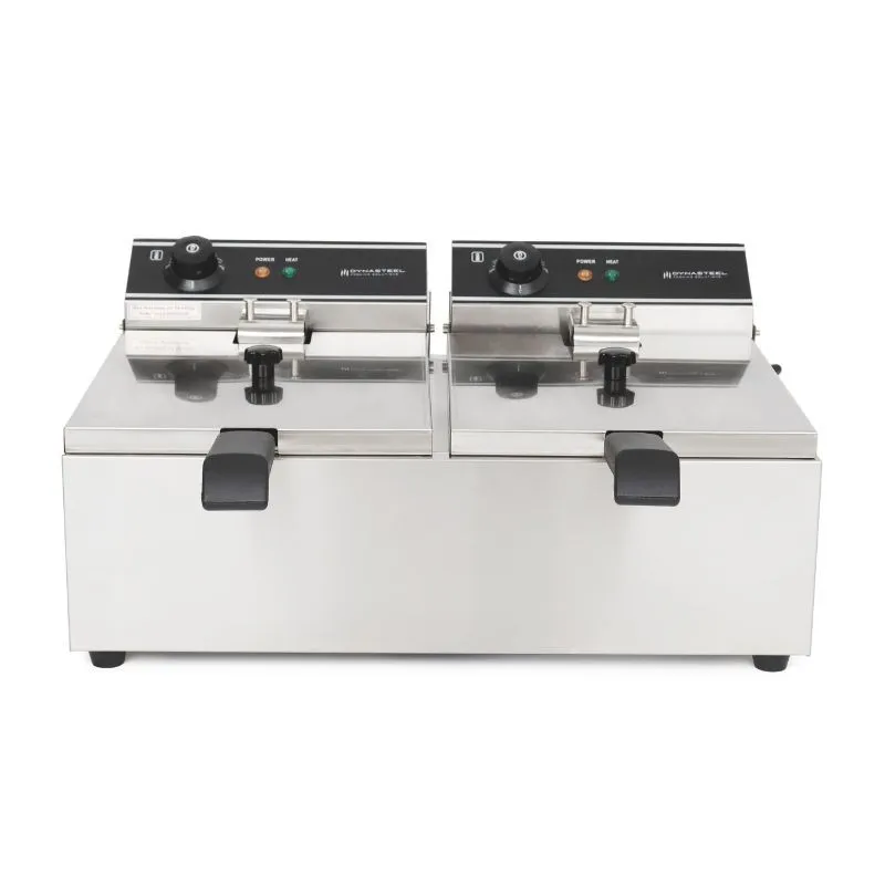 Friteuse Professionnelle Double 2 x 10 L 6000 W, Termostats 50-200 °C, Taimeris, Nerūsējošā tērauda tvertnes, Snacking CHR
