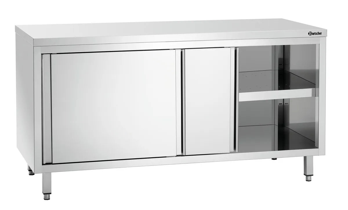 Mēbeles no nerūsējošā tērauda ar slīdošām durvīm un plauktu - L 1600 mm
