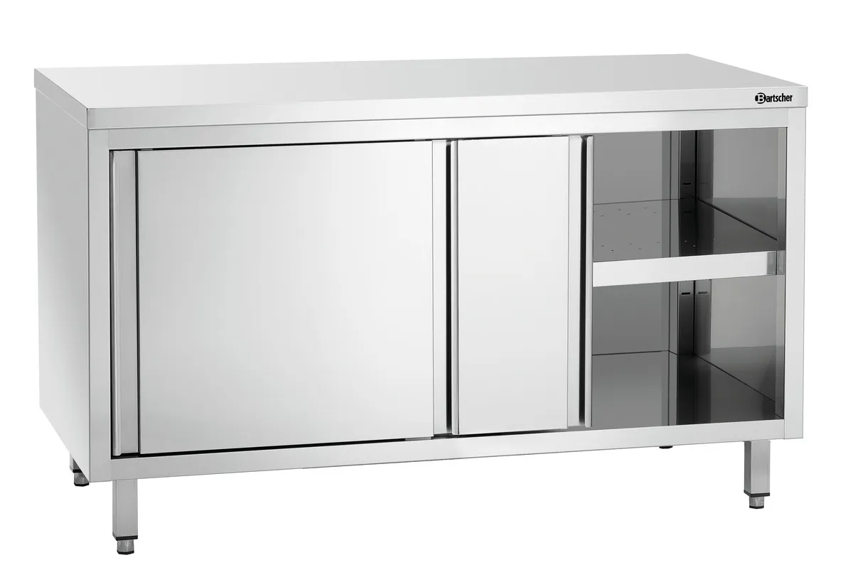 Mēbeles no nerūsējošā tērauda ar slīdošām durvīm un plauktu - garums 1400 mm