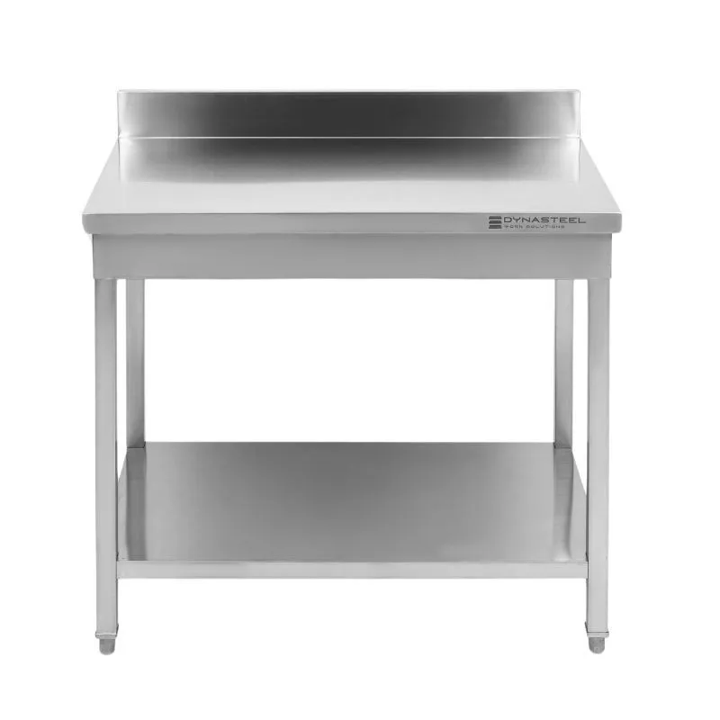 Nerūsējošā tērauda darba galds AISI 201 1600 x 600 mm ar aizmugurējo paneli un apakšējo plauktu, augstums 950 mm