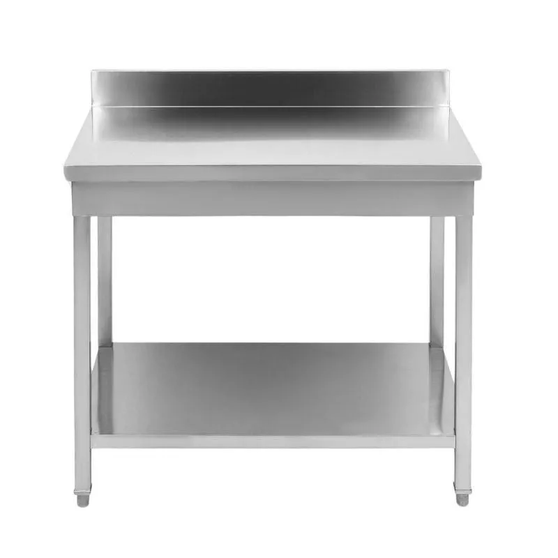 Profesionāls nerūsējošā tērauda galds 1400 x 700 mm ar aizmugurējo paneli un apakšējo plauktu - H 950 mm - AISI 201