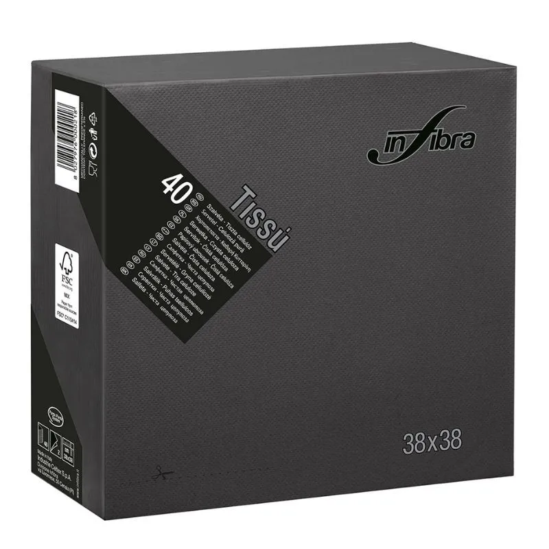 Celulozes salvetes 2 slāņi 38 x 38 - melnas - 1440 gabalu komplekts