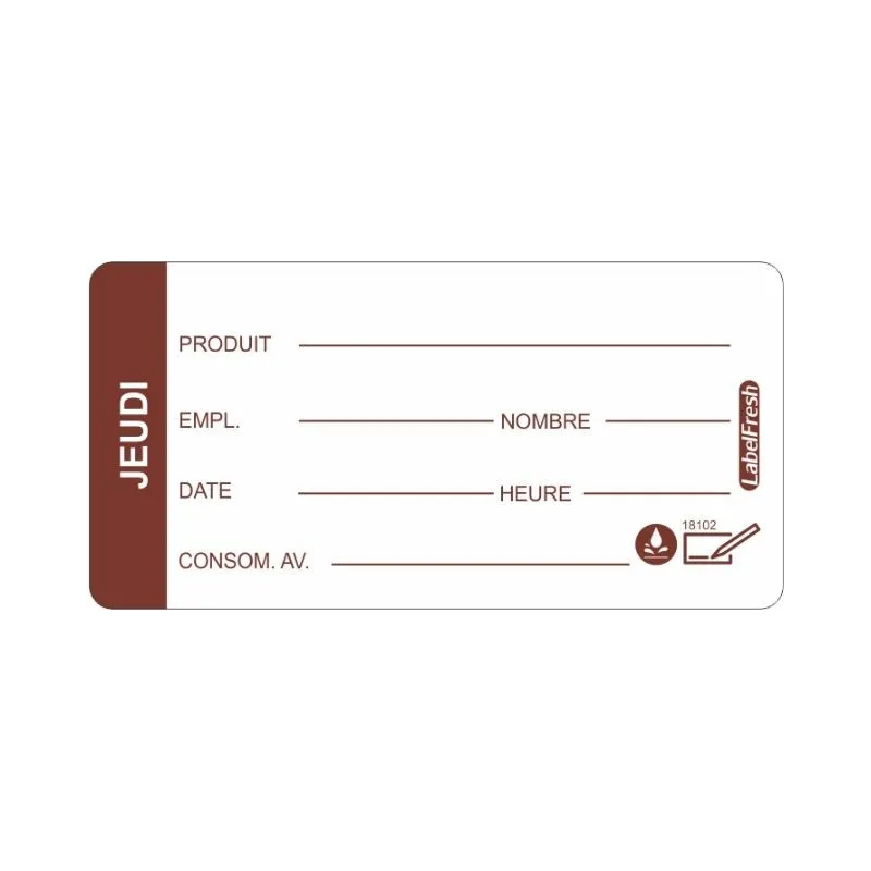 Etiķete izsekojamībai LabelFresh Soluble Pro - Ceturtdiena - 60 x 30 mm - Partija 250