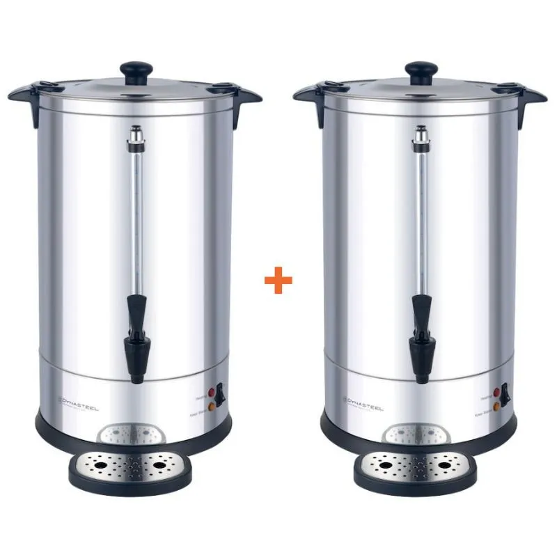 Komplekts ar 2 kafijas perkolatoriem 7 L 950 W 48 tases, nerūsējošais tērauds, pastāvīgais filtrs, servisa krāns