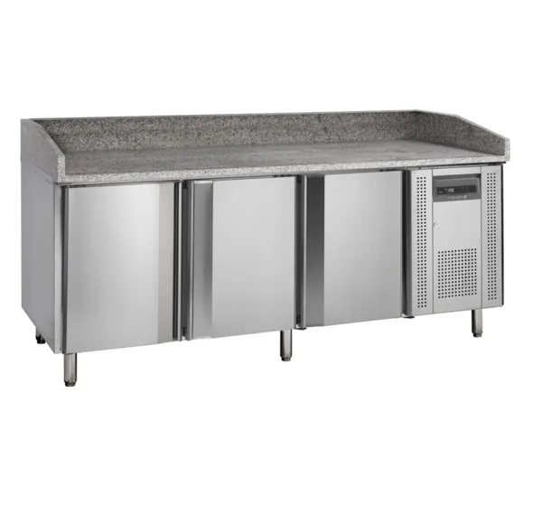 Nerūsējošā tērauda picas galds - 400 x 600 mm - 3 durvis