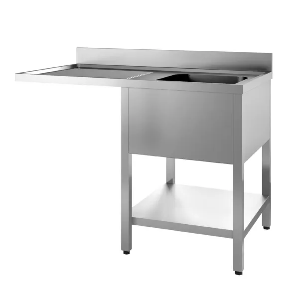 Mazgāšanas Galds ar 1 Izlietni, Plauktu un Notecināšanas Virsmu, ar Nišu Kreisajā Pusē - 1200 x 700 mm