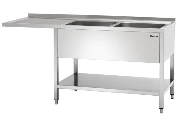 Iemērc 2 tvertnes ar trauku mazgājamās mašīnas pāreju, aizmugurējo paneli un apakšējo plauktu - L 1800 x P 700 mm