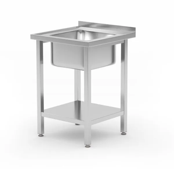 Mazgāšanas Galds ar 1 Izlietni Vidū Kitchen Line ar Plauktu - P 600 x L 600 mm