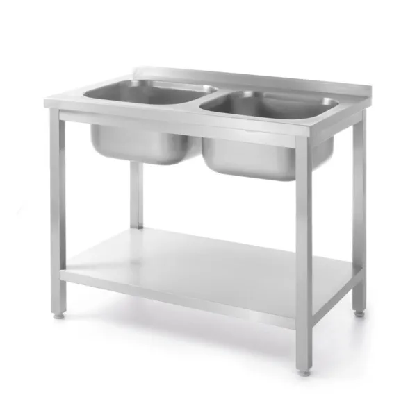Mazgāšanas Galds ar 2 Izlietnēm Kitchen Line ar Plauktu - P 600 x L 1000 mm