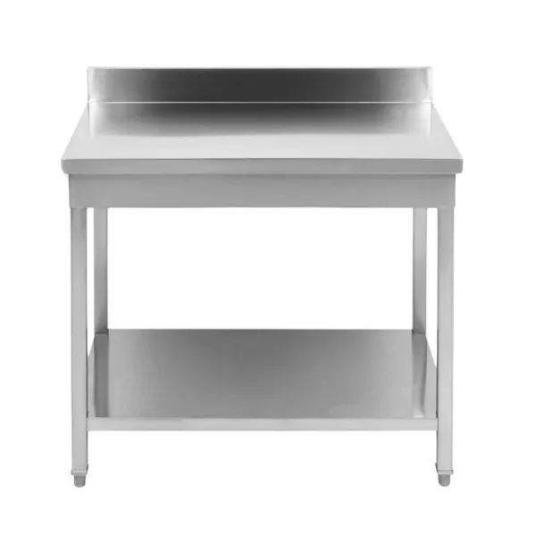 Profesionāls nerūsējošā tērauda galds 1400 x 700 mm ar aizmugurējo paneli un apakšējo plauktu - H 950 mm - AISI 201