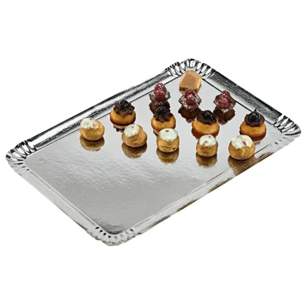 Plateau Traiteur Argenté en Carton - 420 x 280 - Lot de 25