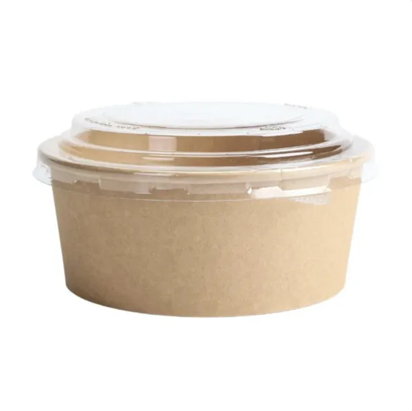 Kraft salātu bļoda 750 ml Ø150 mm ar caurspīdīgu PET vāku, apaļa, pārstrādājama - komplekts 300